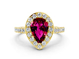 Yellow gold Pear Cut Halo Diamond Ring with Pavé Band and Three-Prong Setting_23