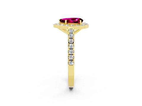 Yellow gold Pear Cut Halo Diamond Ring with Pavé Band and Three-Prong Setting_25