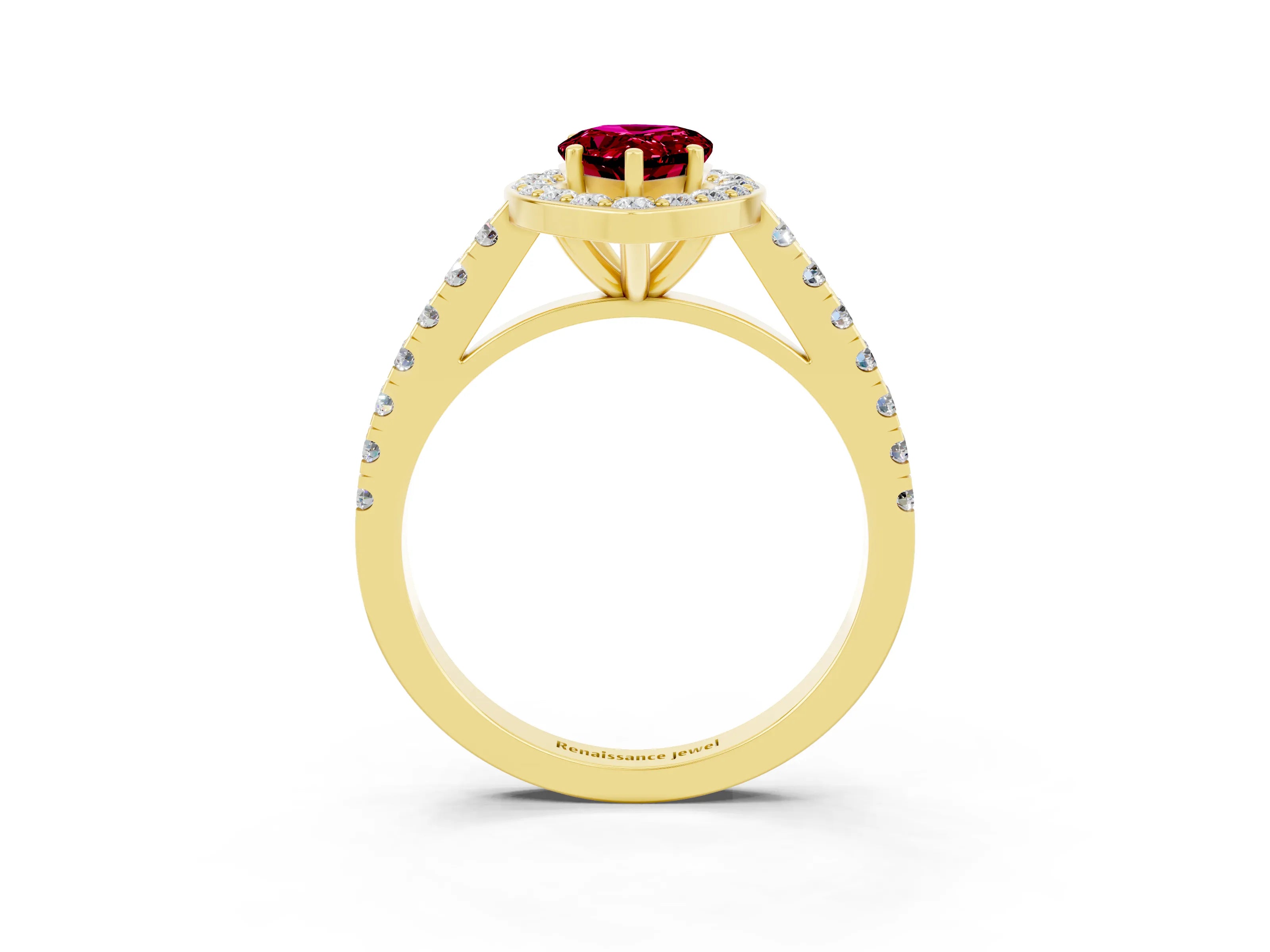 Yellow gold Pear Cut Halo Diamond Ring with Pavé Band and Three-Prong Setting_26