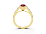 Yellow gold Pear Cut Halo Diamond Ring with Pavé Band and Three-Prong Setting_26