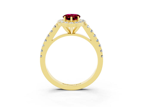 Yellow gold Pear Cut Halo Diamond Ring with Pavé Band and Three-Prong Setting_26