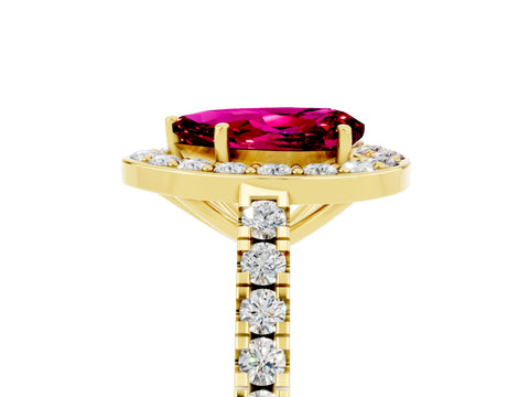Yellow gold Pear Cut Halo Diamond Ring with Pavé Band and Three-Prong Setting_28