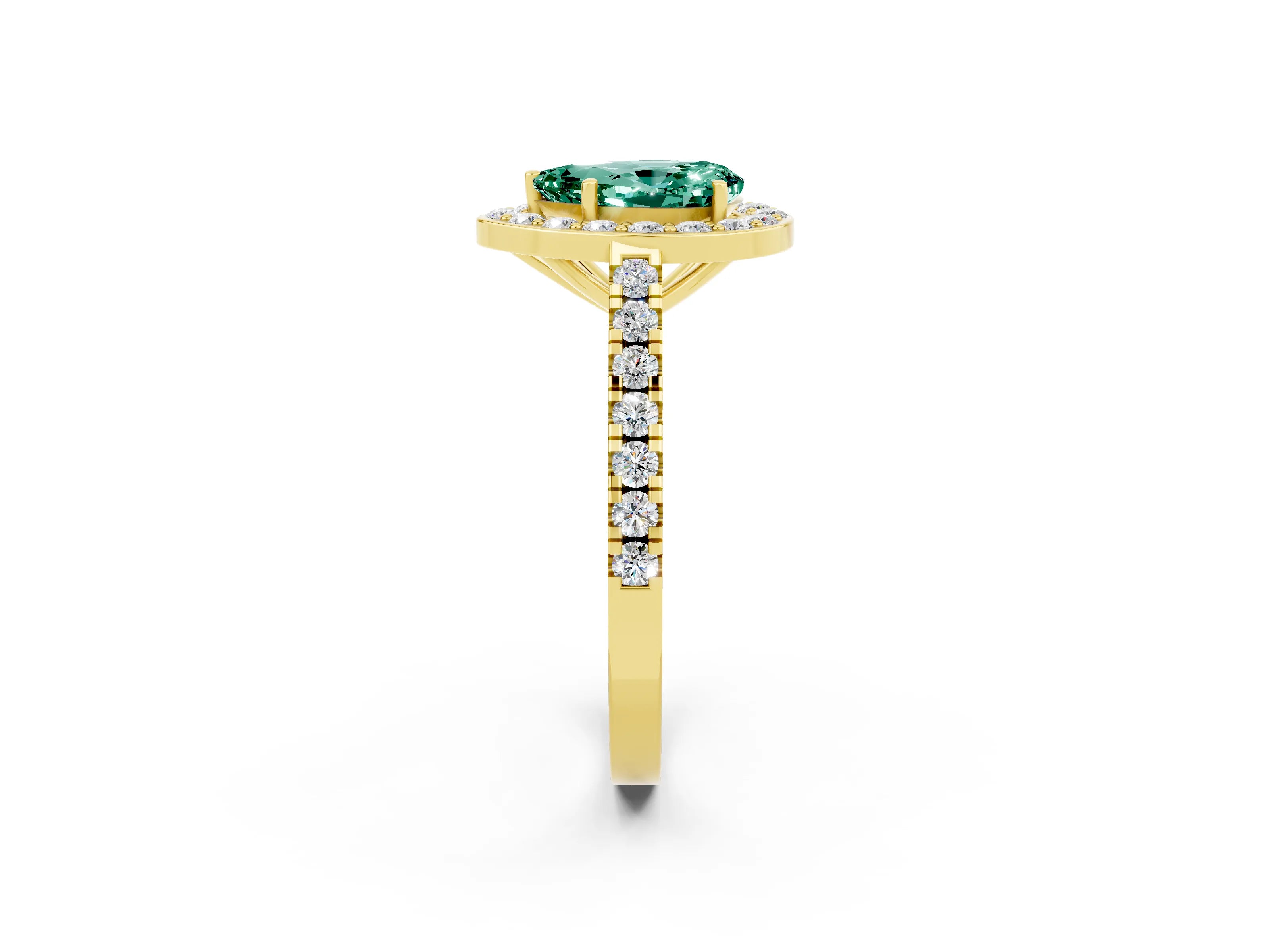 Yellow gold Pear Cut Halo Diamond Ring with Pavé Band and Three-Prong Setting_2