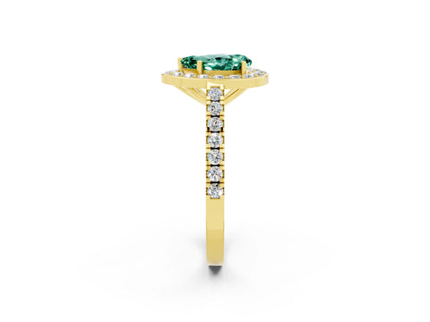 Yellow gold Pear Cut Halo Diamond Ring with Pavé Band and Three-Prong Setting_2
