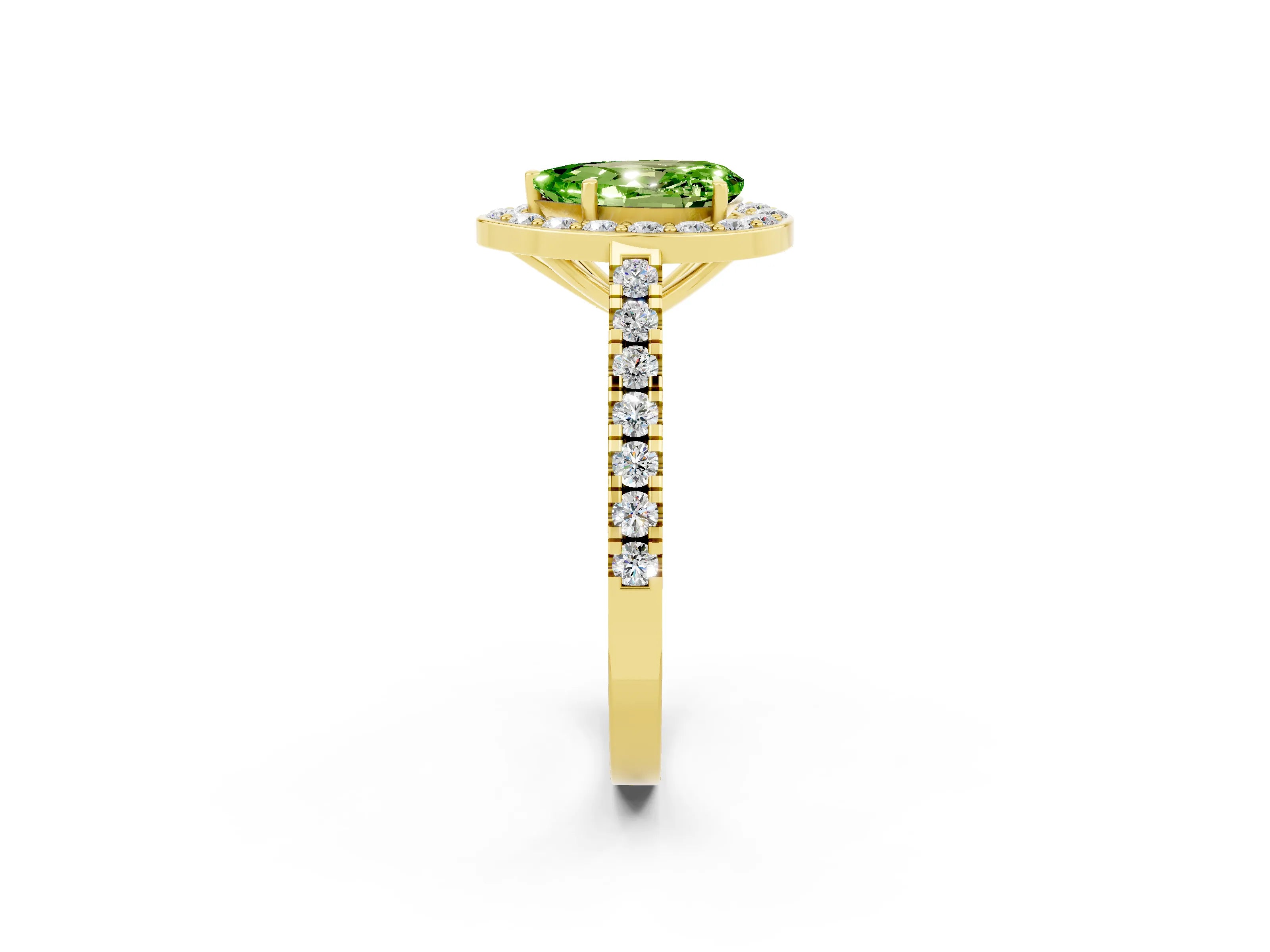 Yellow gold Pear Cut Halo Diamond Ring with Pavé Band and Three-Prong Setting_2