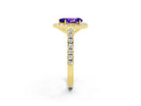 Yellow gold Pear Cut Halo Diamond Ring with Pavé Band and Three-Prong Setting_2