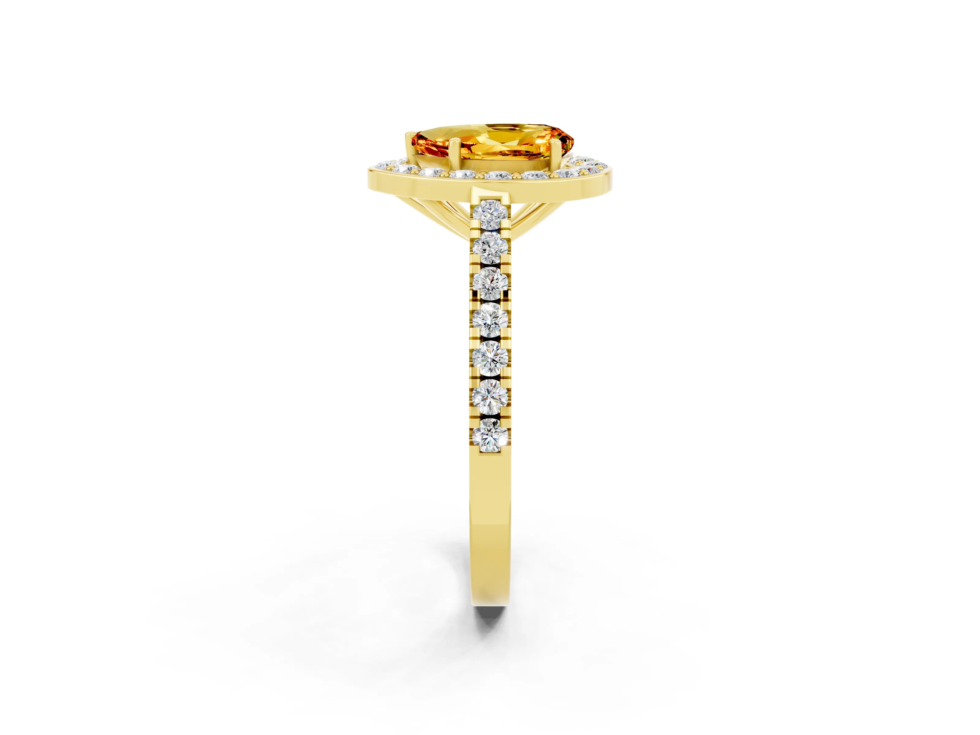 Yellow gold Pear Cut Halo Diamond Ring with Pavé Band and Three-Prong Setting_2
