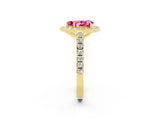 Yellow gold Pear Cut Halo Diamond Ring with Pavé Band and Three-Prong Setting_2