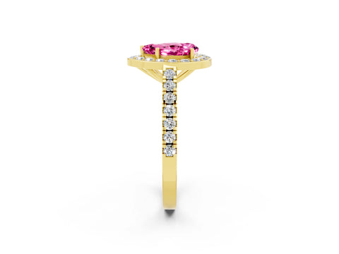 Yellow gold Pear Cut Halo Diamond Ring with Pavé Band and Three-Prong Setting_2