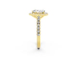 Yellow gold Pear Cut Halo Diamond Ring with Pavé Band and Three-Prong Setting_2