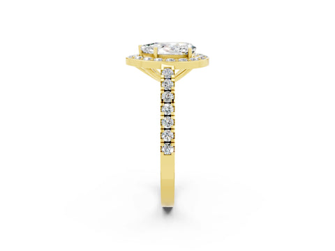Yellow gold Pear Cut Halo Diamond Ring with Pavé Band and Three-Prong Setting_2