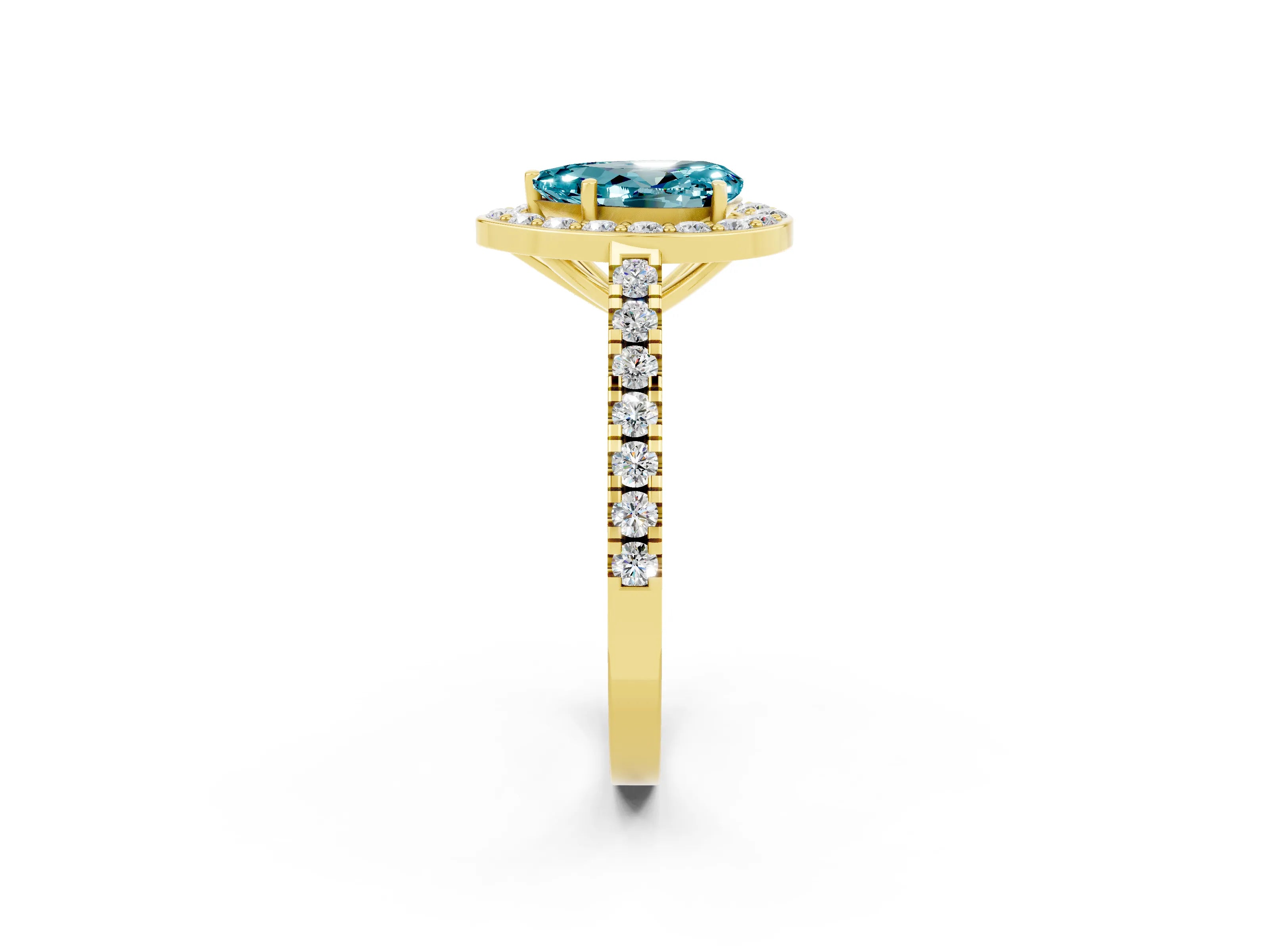 Yellow gold Pear Cut Halo Diamond Ring with Pavé Band and Three-Prong Setting_2