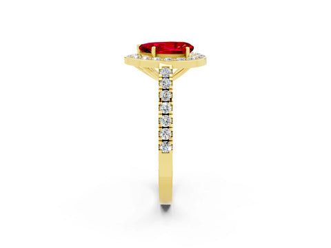 Yellow gold Pear Cut Halo Diamond Ring with Pavé Band and Three-Prong Setting_2