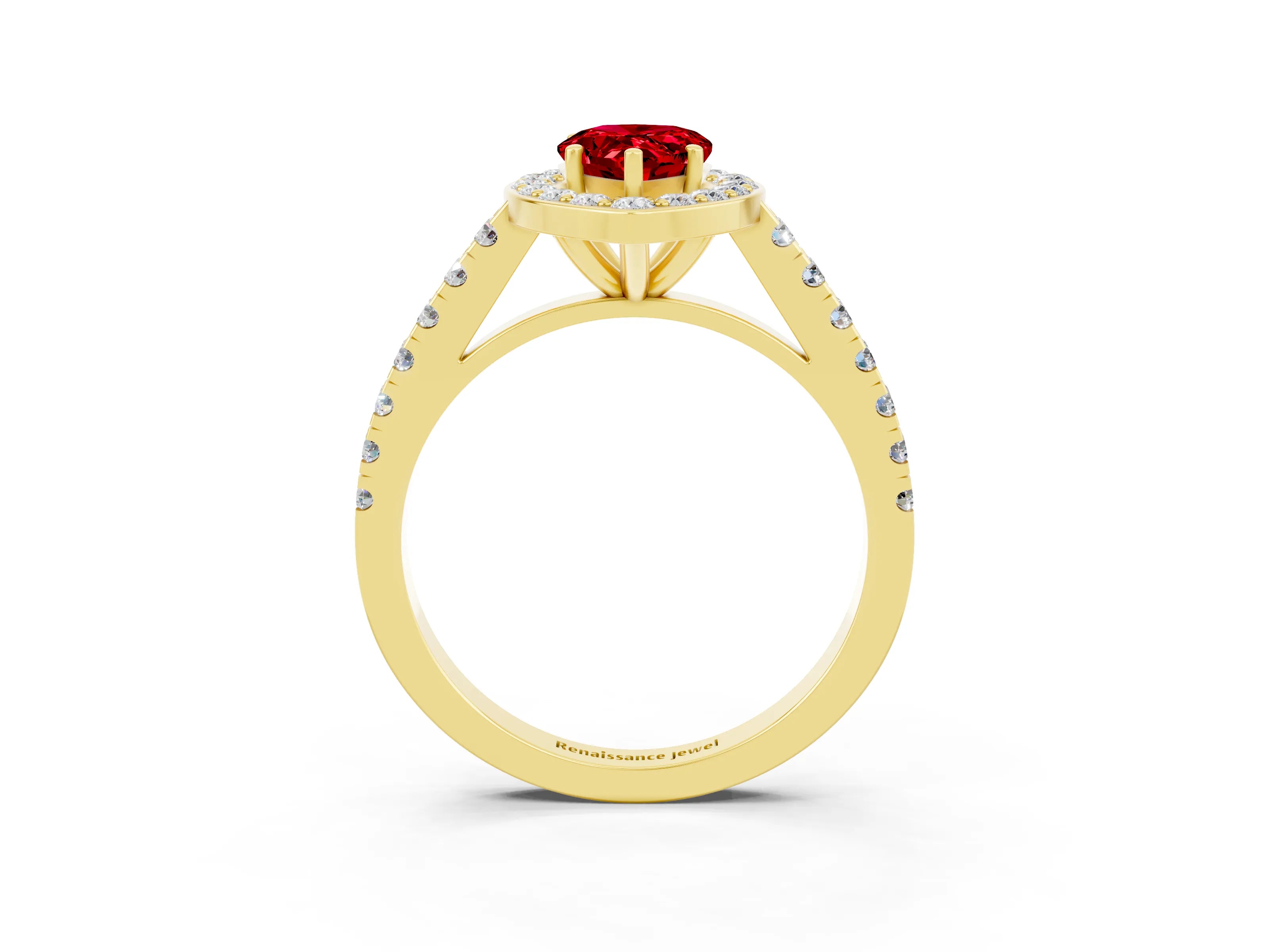 Yellow gold Pear Cut Halo Diamond Ring with Pavé Band and Three-Prong Setting_3