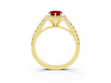 Yellow gold Pear Cut Halo Diamond Ring with Pavé Band and Three-Prong Setting_3