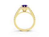 Yellow gold Pear Cut Halo Diamond Ring with Pavé Band and Three-Prong Setting_3