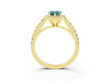 Yellow gold Pear Cut Halo Diamond Ring with Pavé Band and Three-Prong Setting_3