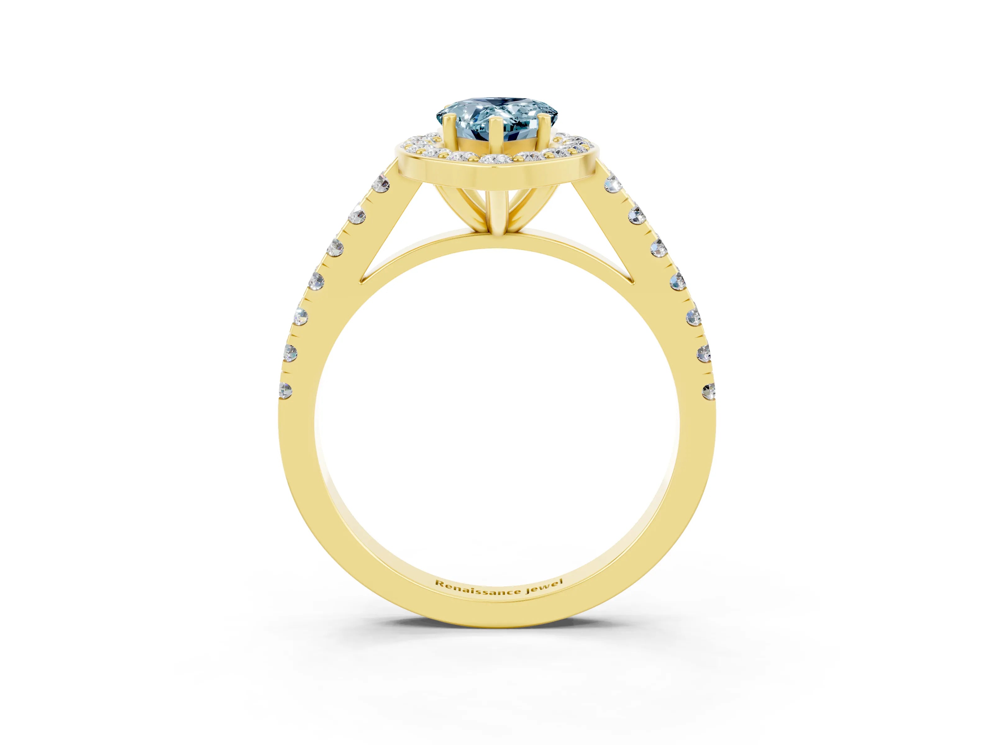 Yellow gold Pear Cut Halo Diamond Ring with Pavé Band and Three-Prong Setting_3