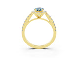 Yellow gold Pear Cut Halo Diamond Ring with Pavé Band and Three-Prong Setting_3