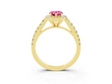 Yellow gold Pear Cut Halo Diamond Ring with Pavé Band and Three-Prong Setting_3
