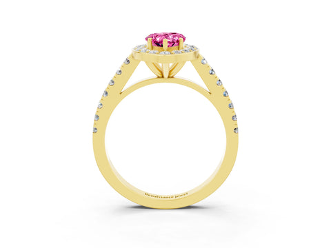 Yellow gold Pear Cut Halo Diamond Ring with Pavé Band and Three-Prong Setting_3