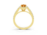 Yellow gold Pear Cut Halo Diamond Ring with Pavé Band and Three-Prong Setting_3
