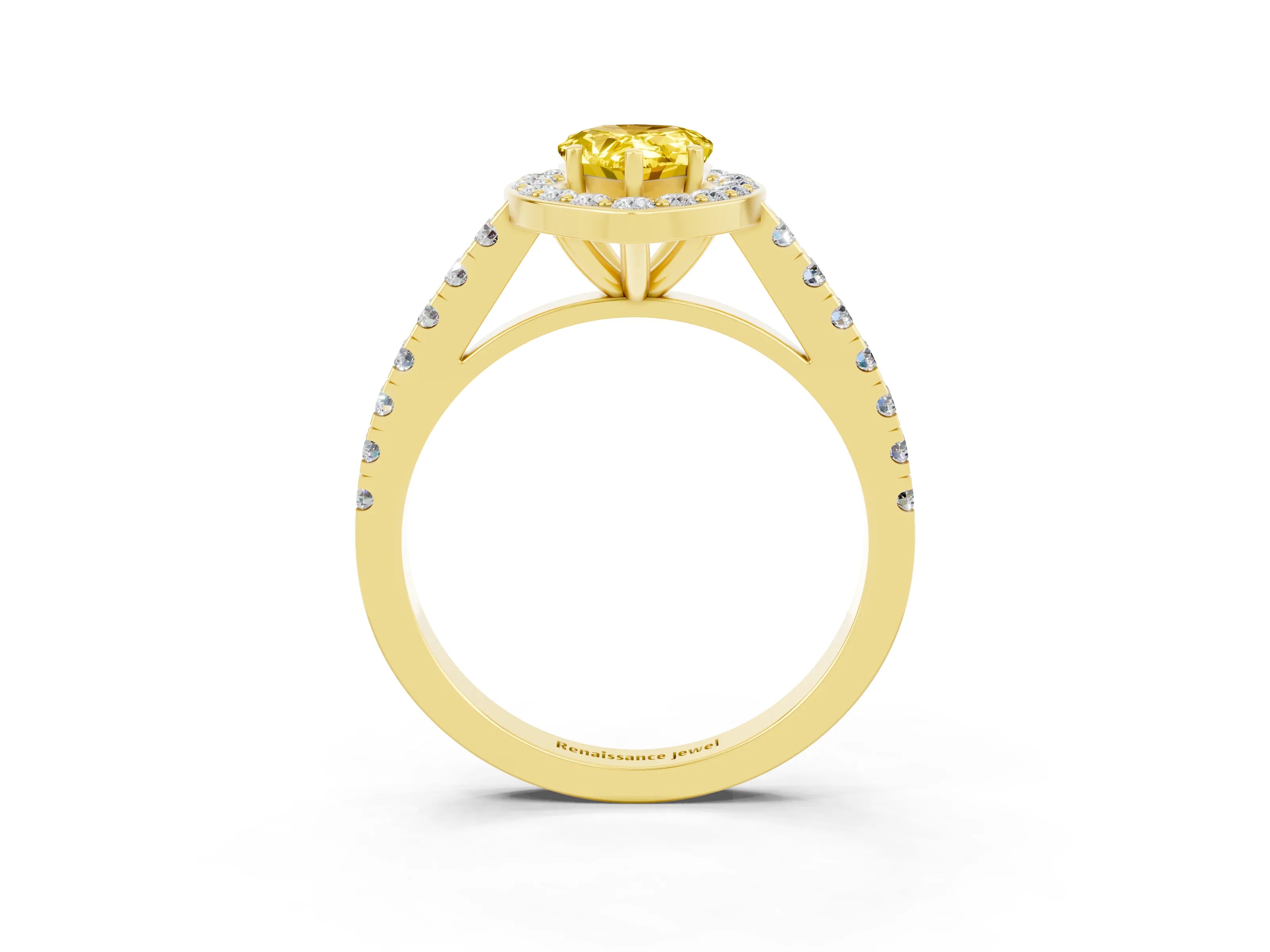 Yellow gold Pear Cut Halo Diamond Ring with Pavé Band and Three-Prong Setting_3