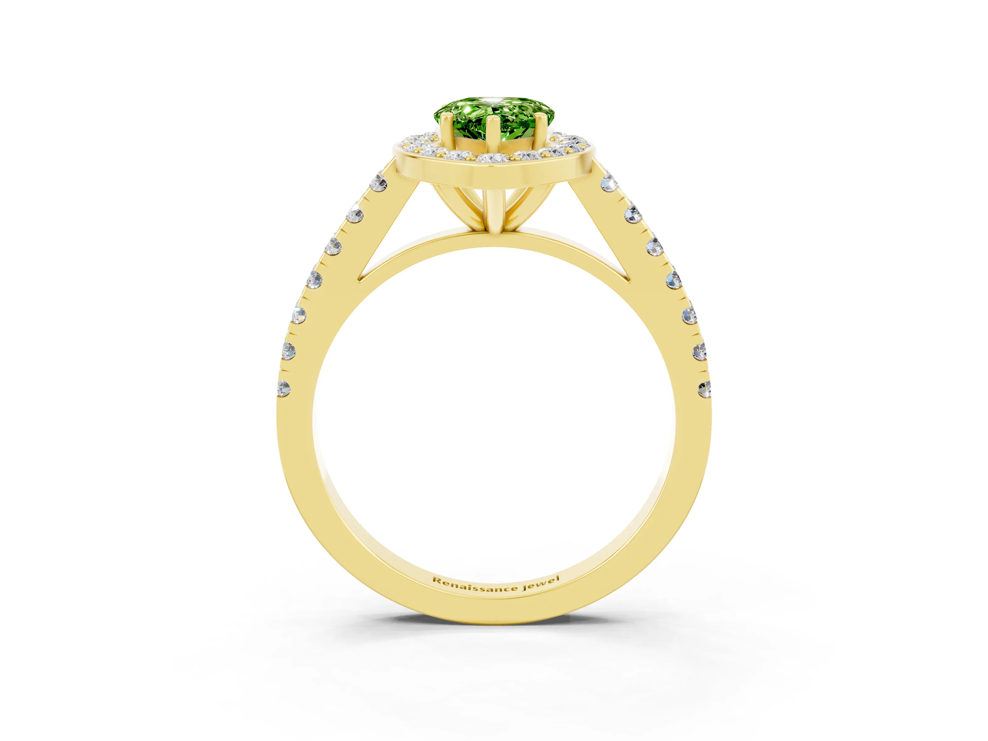 Yellow gold Pear Cut Halo Diamond Ring with Pavé Band and Three-Prong Setting_3