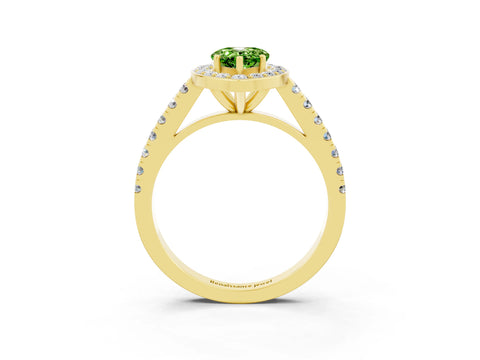 Yellow gold Pear Cut Halo Diamond Ring with Pavé Band and Three-Prong Setting_3