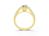 Yellow gold Pear Cut Halo Diamond Ring with Pavé Band and Three-Prong Setting_3