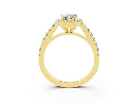 Yellow gold Pear Cut Halo Diamond Ring with Pavé Band and Three-Prong Setting_3