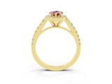 Yellow gold Pear Cut Halo Diamond Ring with Pavé Band and Three-Prong Setting_3