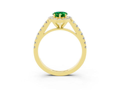 Yellow gold Pear Cut Halo Diamond Ring with Pavé Band and Three-Prong Setting_3