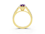Yellow gold Pear Cut Halo Diamond Ring with Pavé Band and Three-Prong Setting_3