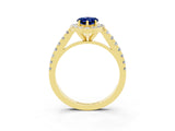 Yellow gold Pear Cut Halo Diamond Ring with Pavé Band and Three-Prong Setting_3