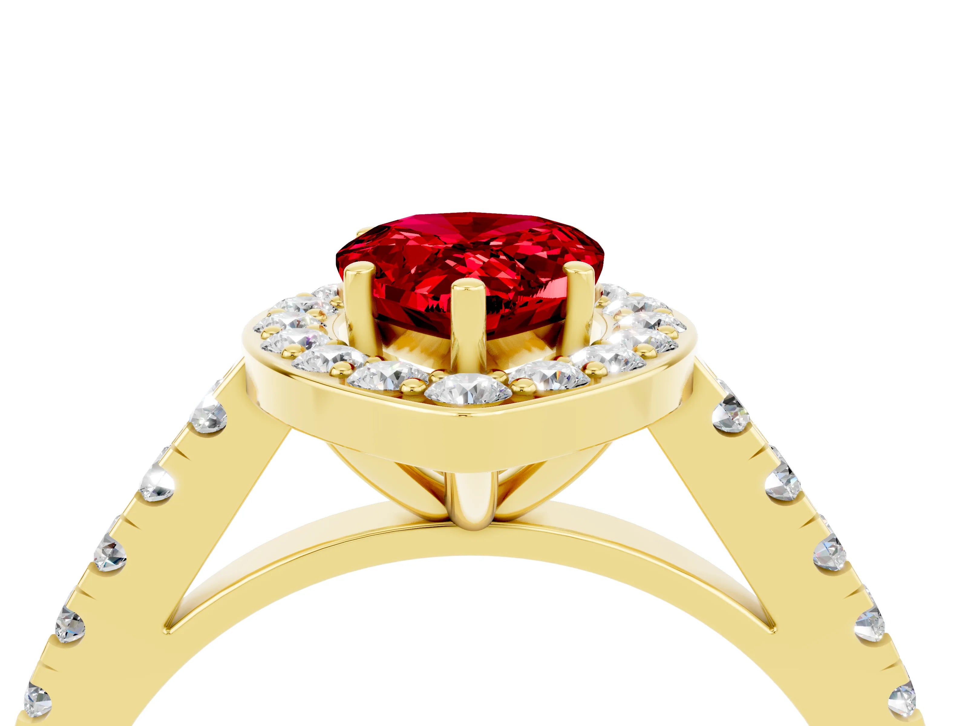 Yellow gold Pear Cut Halo Diamond Ring with Pavé Band and Three-Prong Setting_4