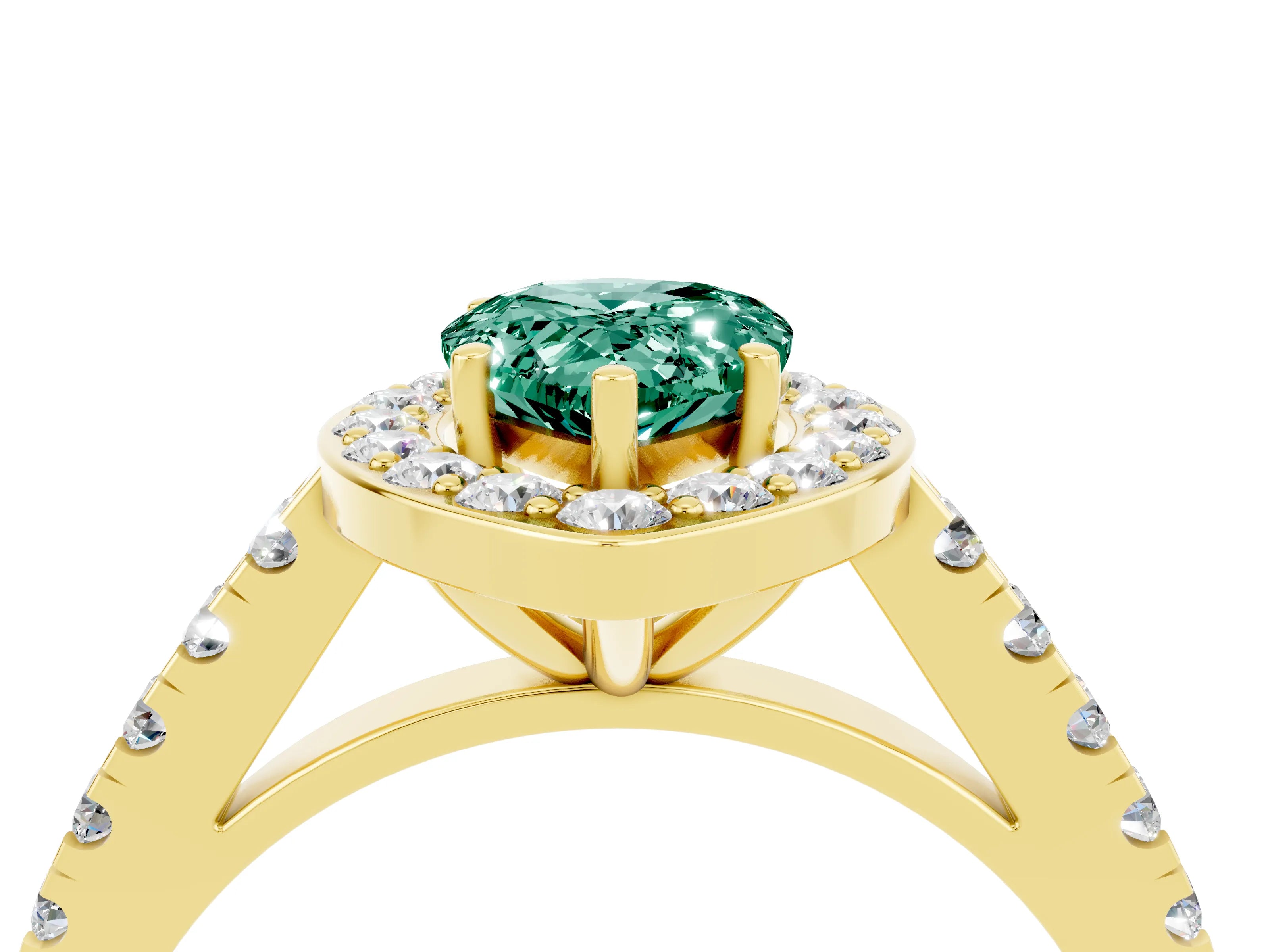 Yellow gold Pear Cut Halo Diamond Ring with Pavé Band and Three-Prong Setting_4