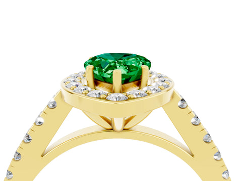 Yellow gold Pear Cut Halo Diamond Ring with Pavé Band and Three-Prong Setting_4