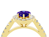 Yellow gold Pear Cut Halo Diamond Ring with Pavé Band and Three-Prong Setting_4