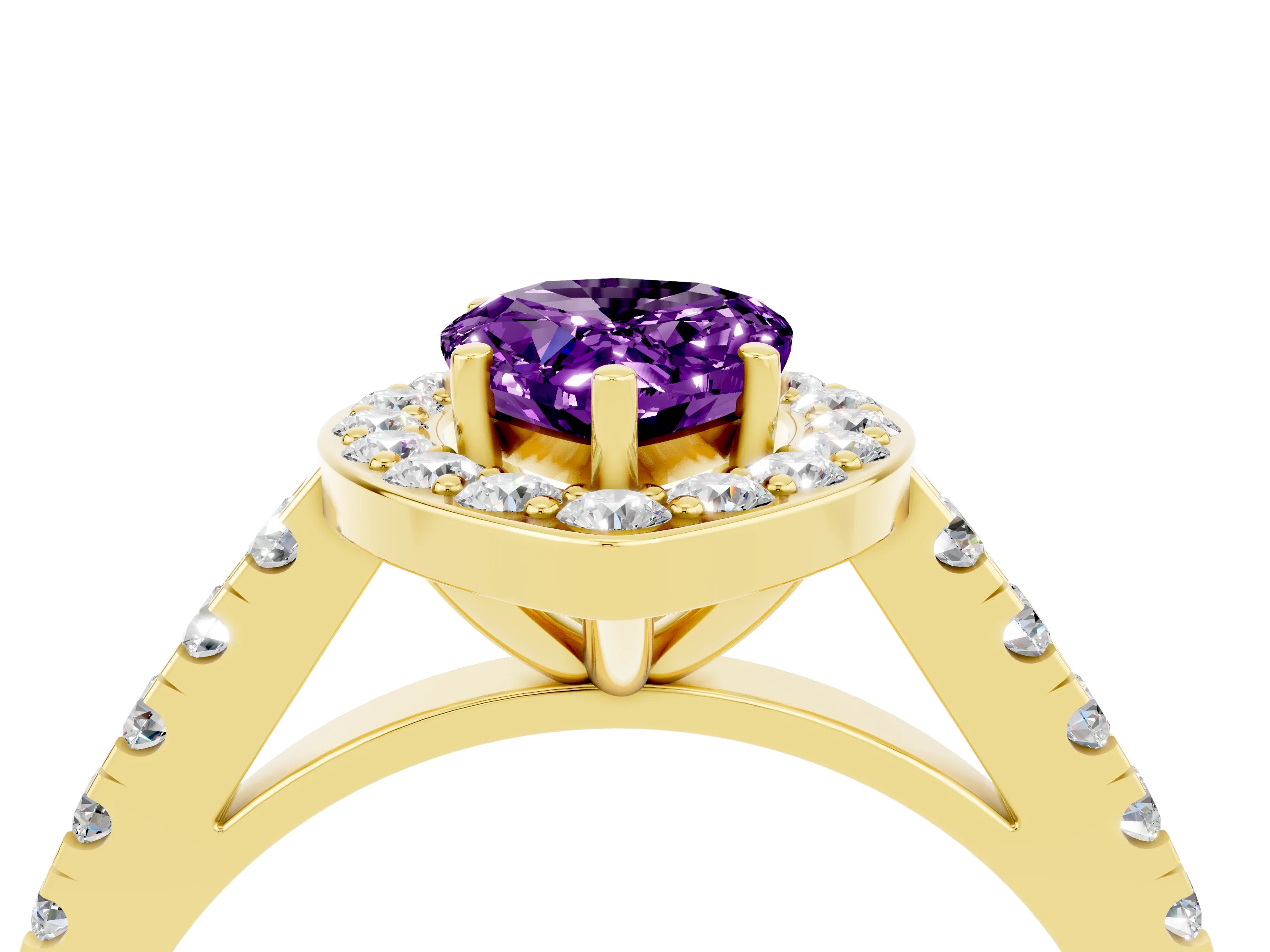 Yellow gold Pear Cut Halo Diamond Ring with Pavé Band and Three-Prong Setting_4