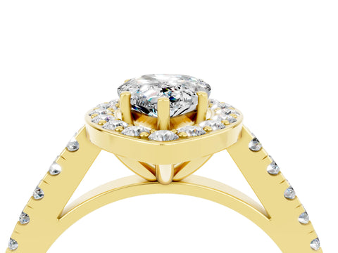 Yellow gold Pear Cut Halo Diamond Ring with Pavé Band and Three-Prong Setting_4
