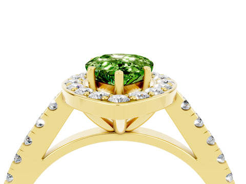 Yellow gold Pear Cut Halo Diamond Ring with Pavé Band and Three-Prong Setting_4