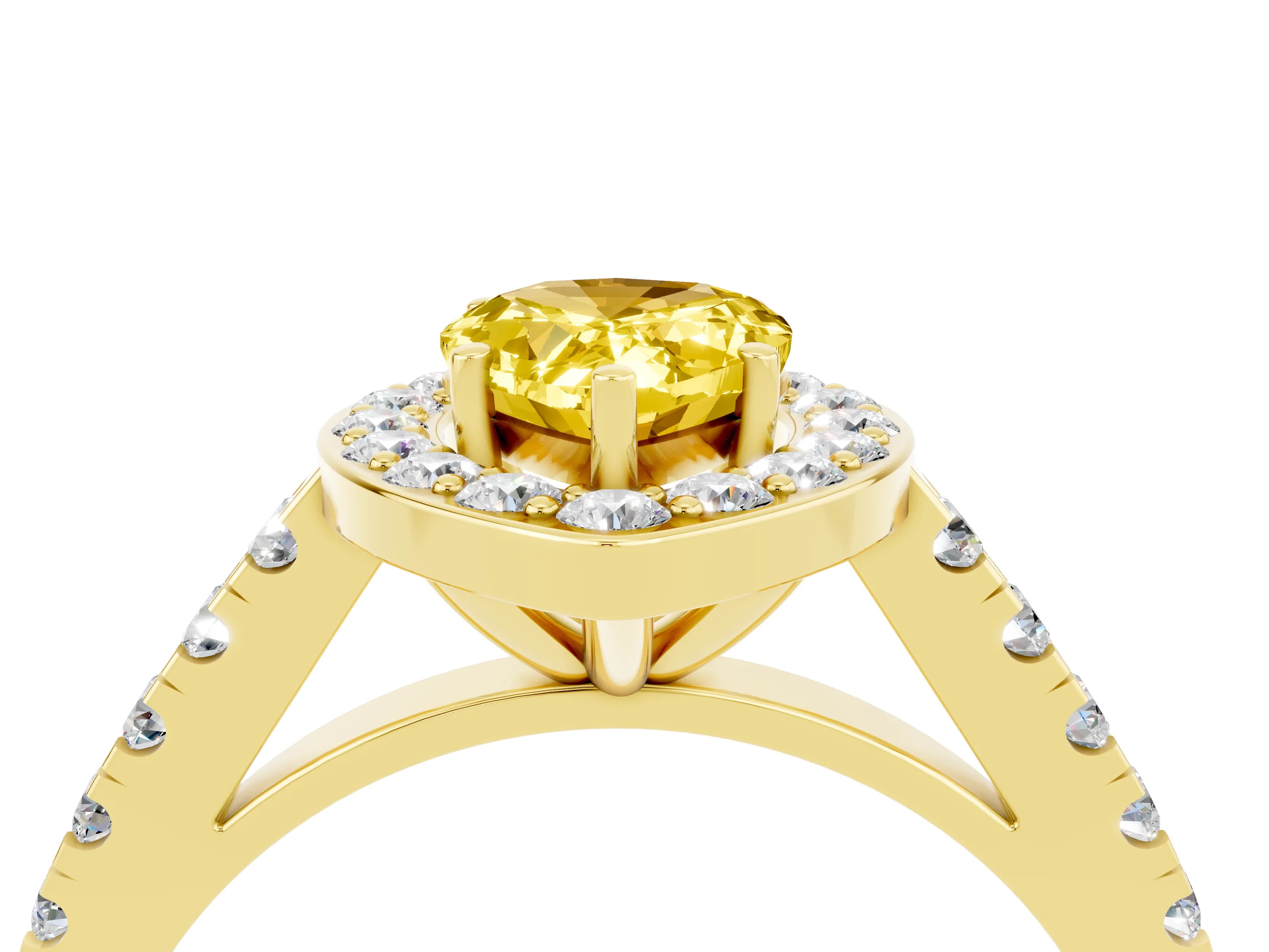 Yellow gold Pear Cut Halo Diamond Ring with Pavé Band and Three-Prong Setting_4