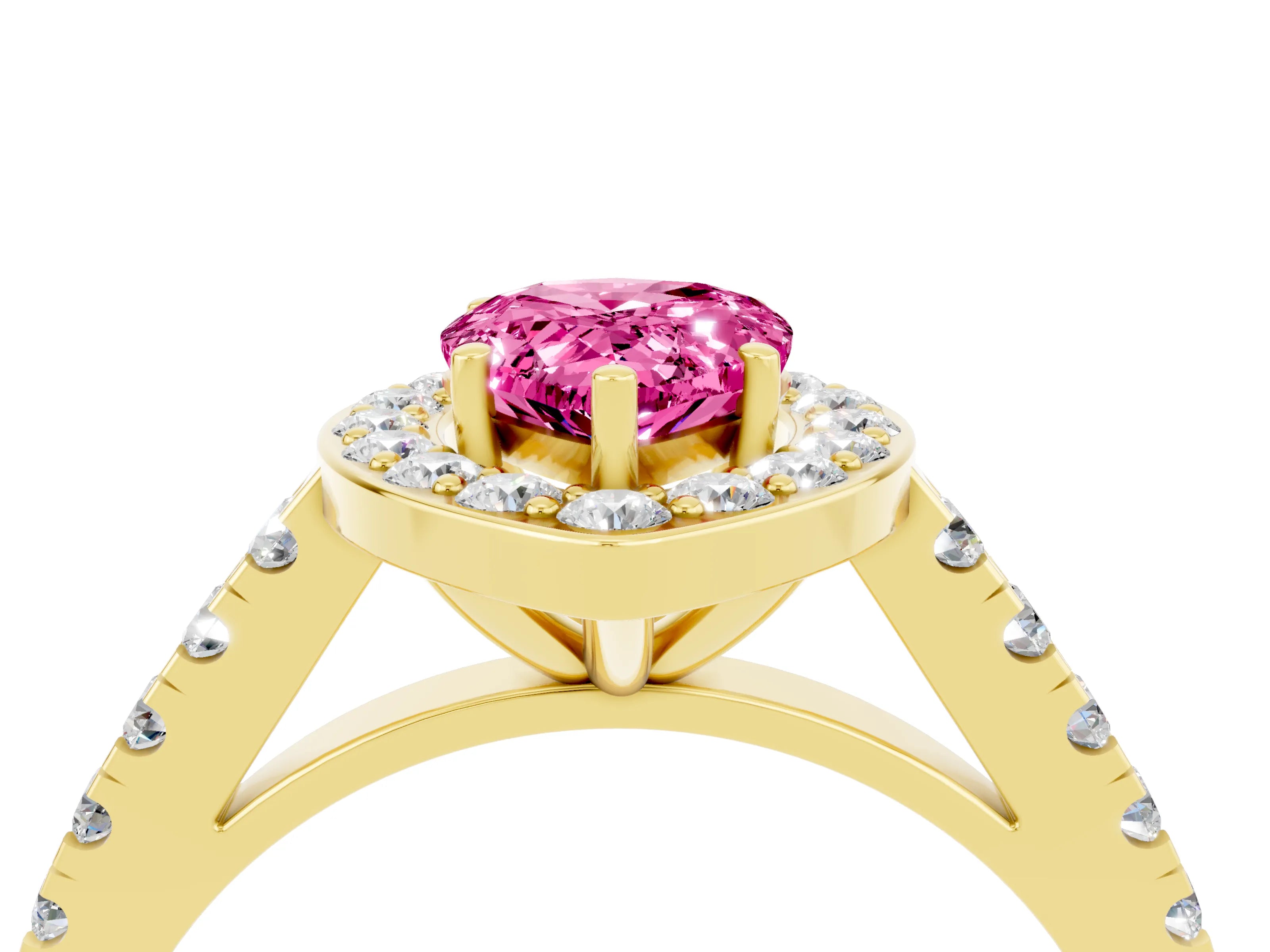 Yellow gold Pear Cut Halo Diamond Ring with Pavé Band and Three-Prong Setting_4