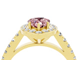 Yellow gold Pear Cut Halo Diamond Ring with Pavé Band and Three-Prong Setting_4