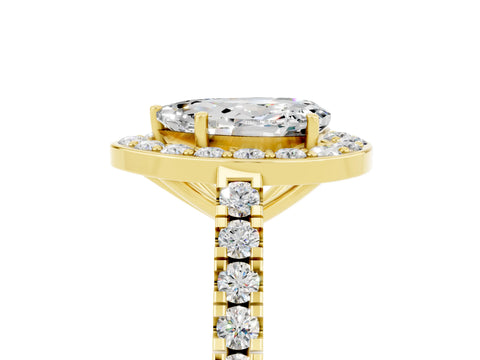 Yellow gold Pear Cut Halo Diamond Ring with Pavé Band and Three-Prong Setting_5