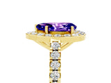 Yellow gold Pear Cut Halo Diamond Ring with Pavé Band and Three-Prong Setting_5