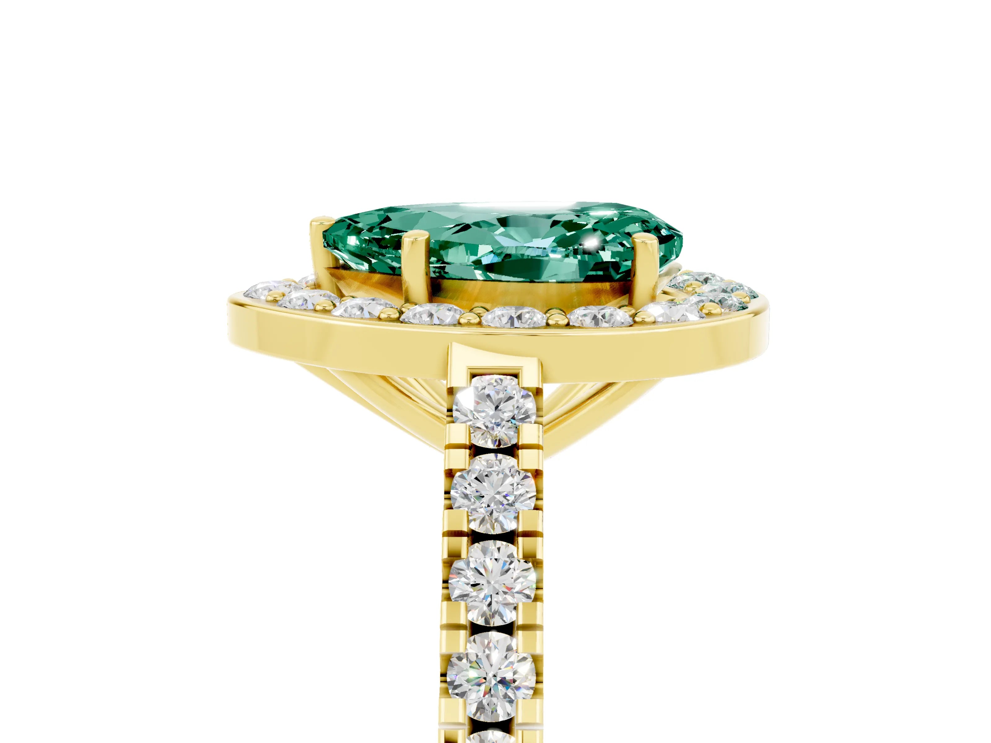 Yellow gold Pear Cut Halo Diamond Ring with Pavé Band and Three-Prong Setting_5