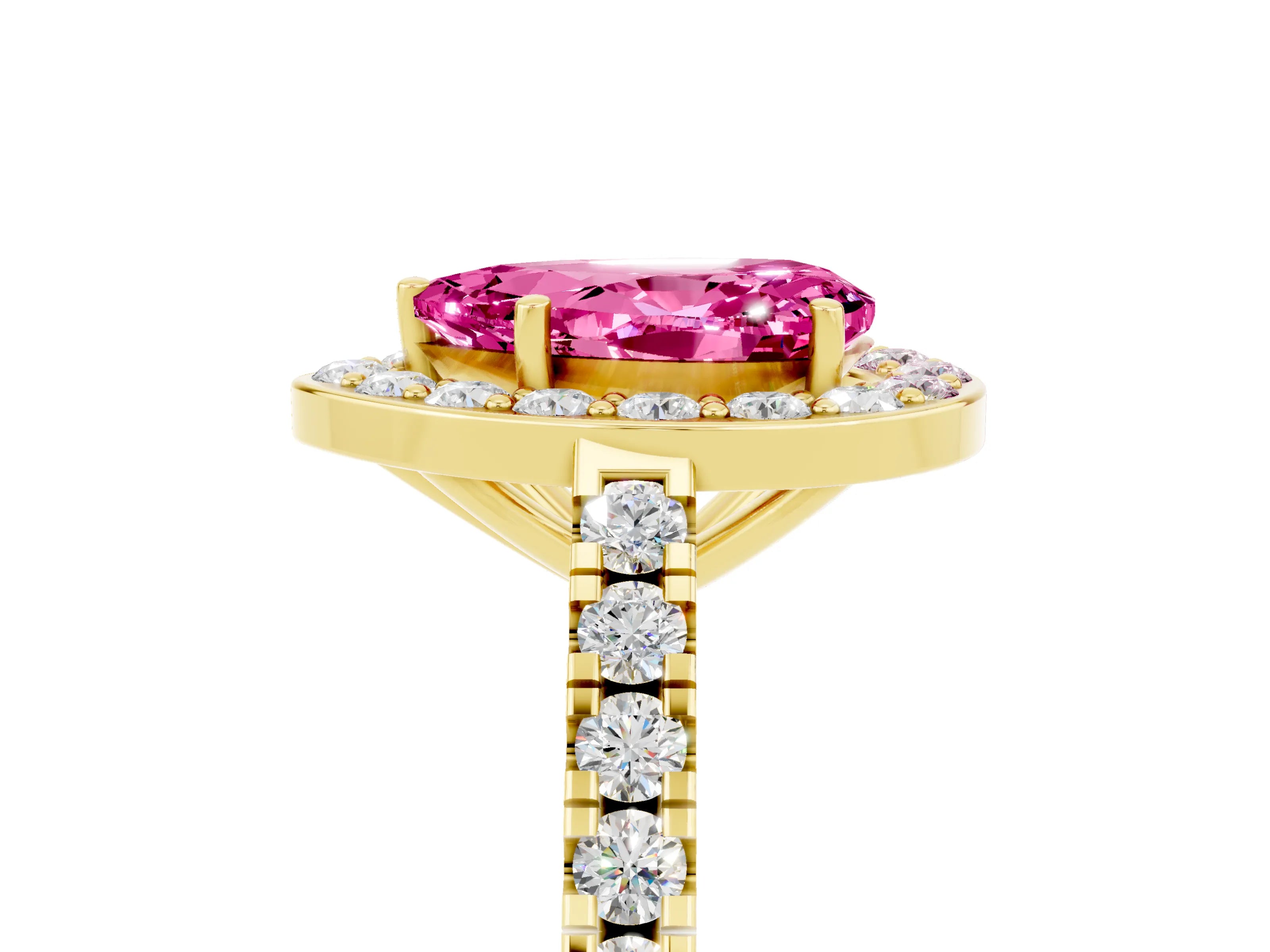 Yellow gold Pear Cut Halo Diamond Ring with Pavé Band and Three-Prong Setting_5