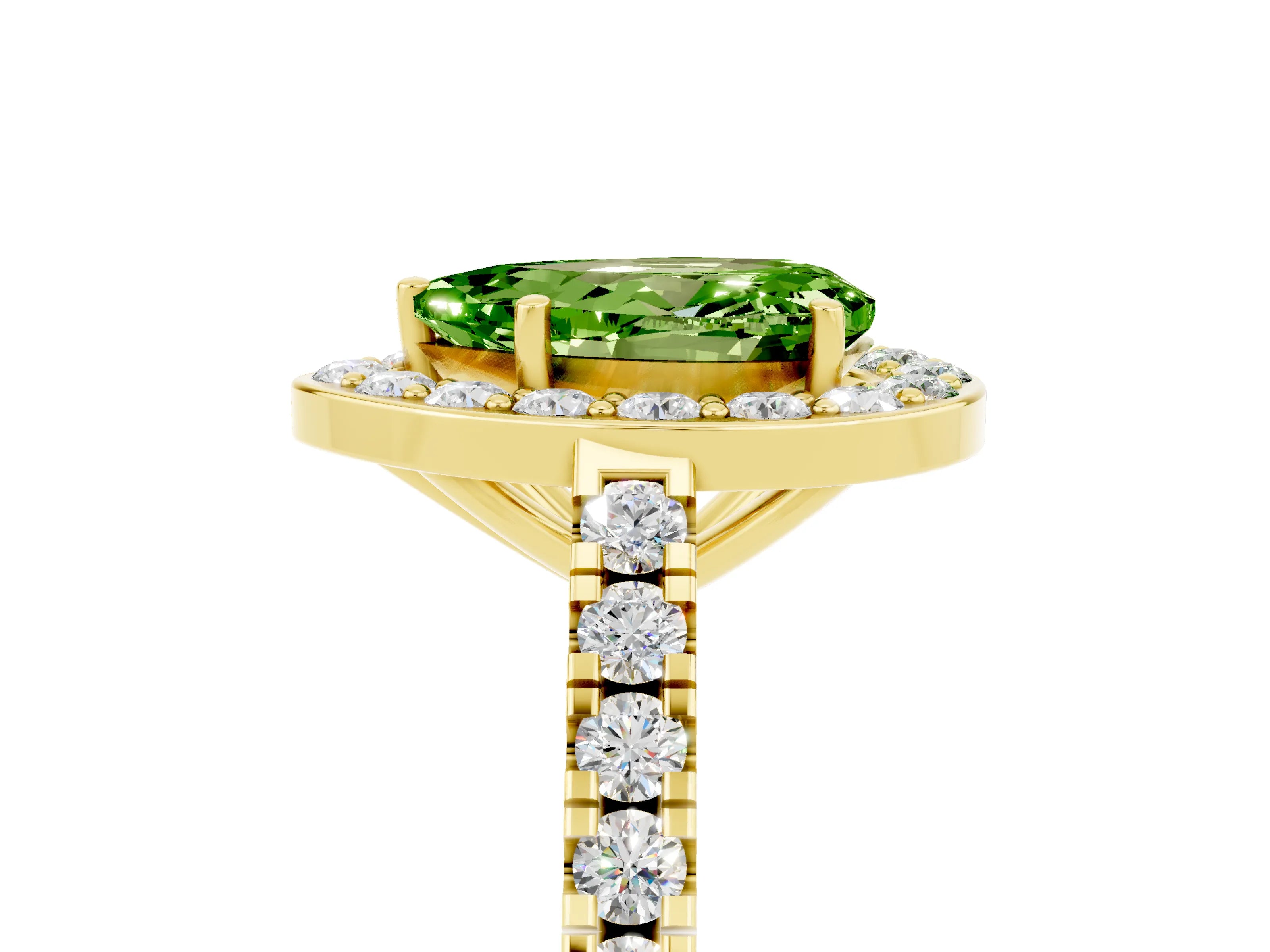 Yellow gold Pear Cut Halo Diamond Ring with Pavé Band and Three-Prong Setting_5